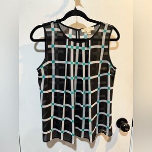 Michael Kors Black and Gray Checkered Sleeveless Blouse-#1146